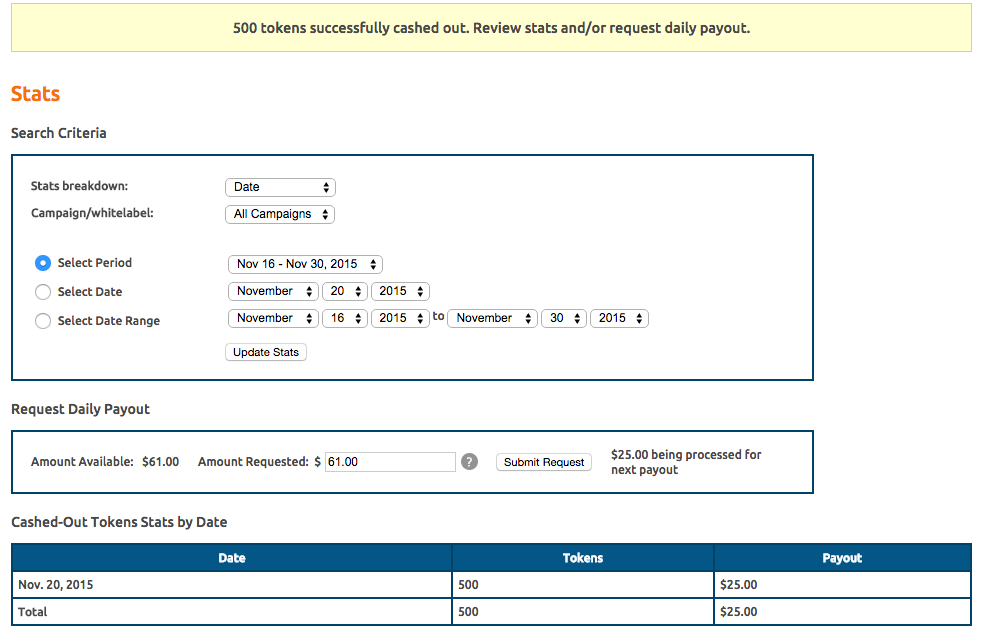 Daily payouts added to Chaturbate